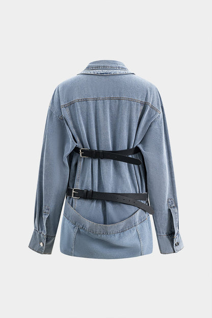 Damen Oversized Denim-Hemd mit Knöpfen Blau