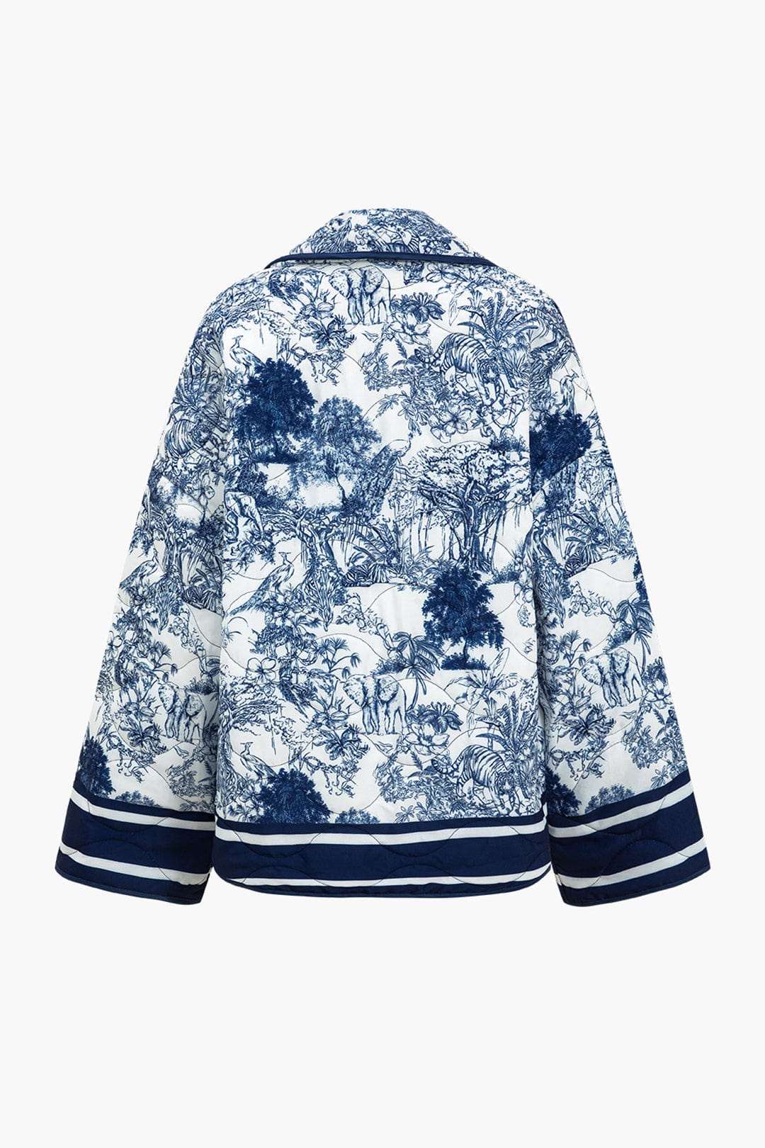 Damen Steppjacke Geblümt Blau Baumwolle