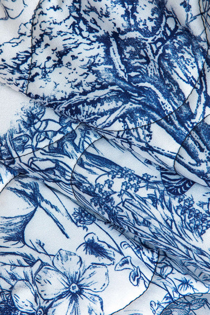 Damen Steppjacke Geblümt Blau Baumwolle