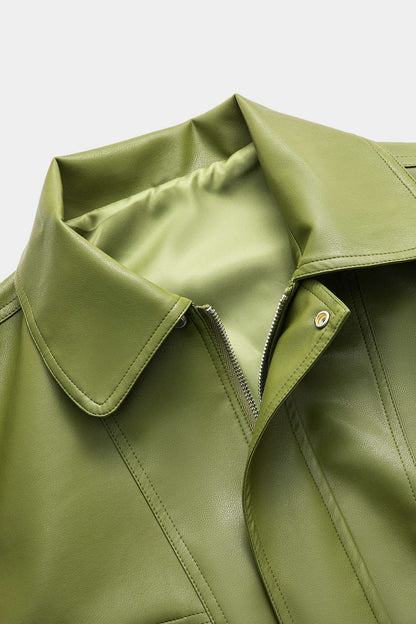 Grüne Kunstlederjacke Damen