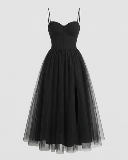 Damen Tüll Abendkleid Korsett