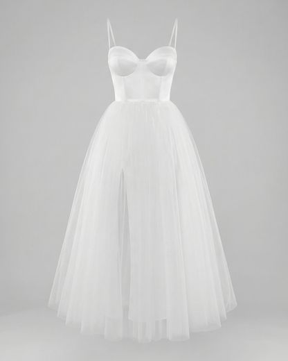 Damen Tüll Abendkleid Korsett