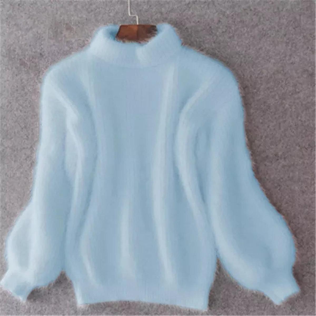 Damen Weicher Flauschiger Winterpullover mit hohem Kragen - Eveloria