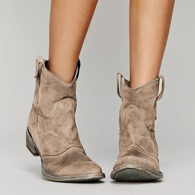 Damen Cowboy Stiefeletten Vintage Leder Braun - Eveloria