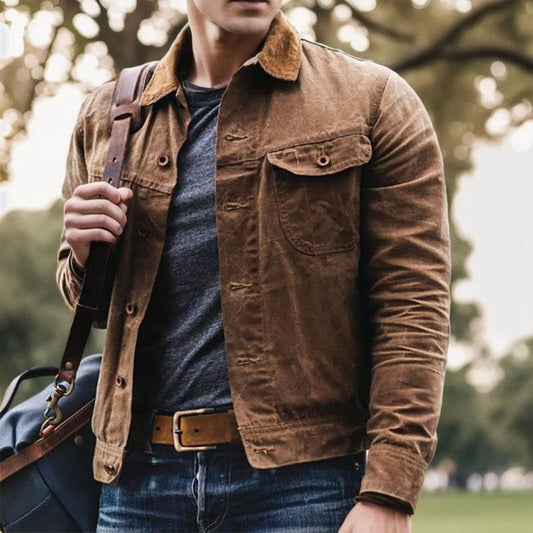 Herren Herbstjacke Button-Up mit Atemtaschen Braun - Eveloria