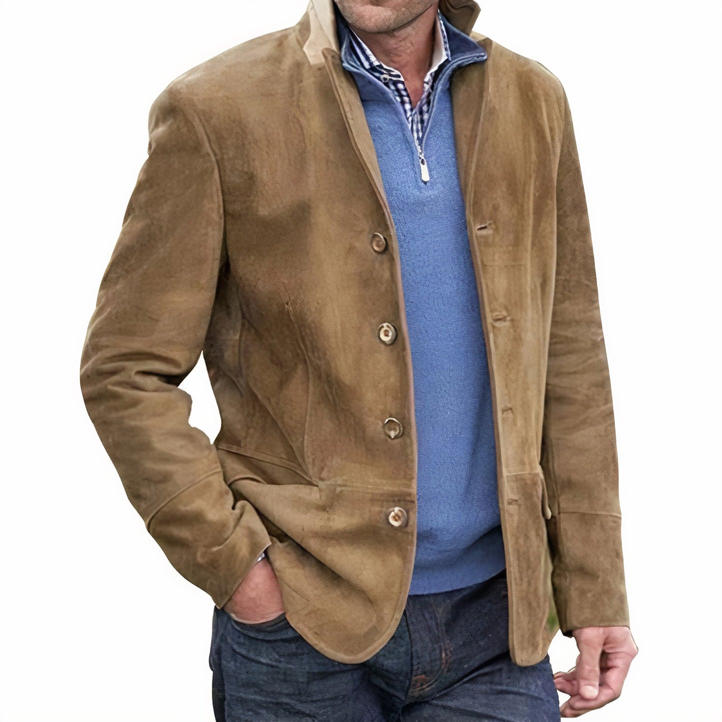 Herren Umlegekragenjacke Button-Up aus Baumwolle Braun - Eveloria