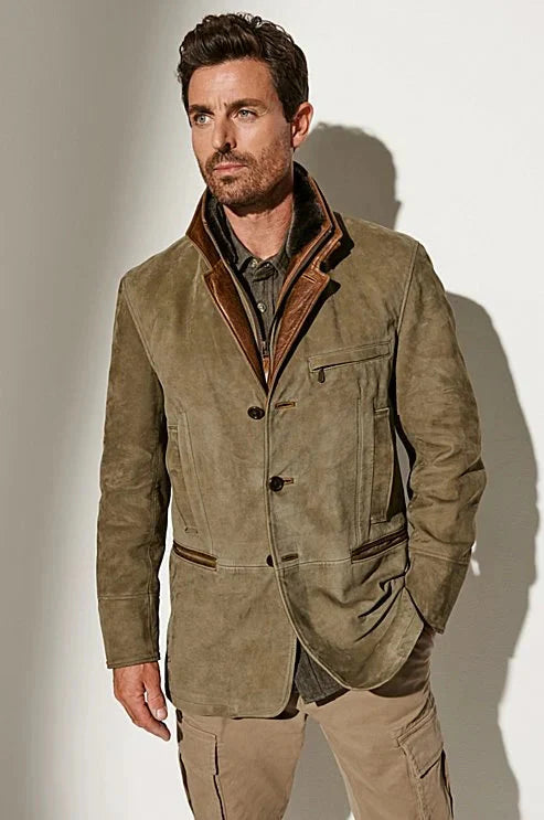 Vintage Jacke - Knopfleiste - Wildleder - Herbstjacke - Herrenjacke-Chaps Herrenmode