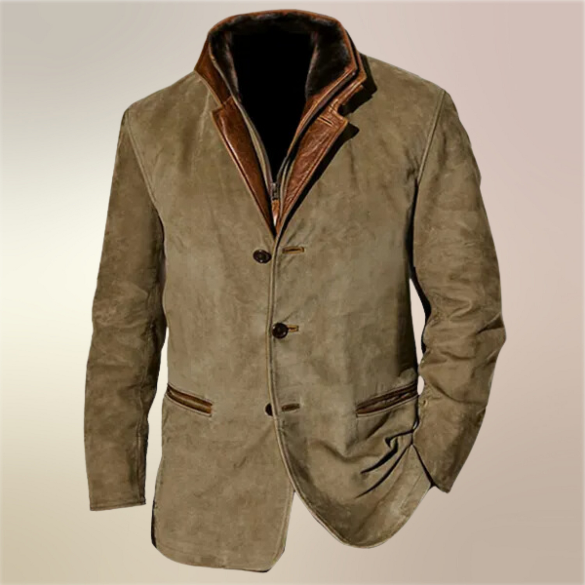 Herren Wildlederjacke Knopfleiste Braun - Eveloria