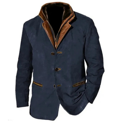 Vintage-Jacke | Mit Knöpfen | Mit Reißverschluss | Wildlederjacke | Herrenjacke-Blau-S-Chaps Herrenmode