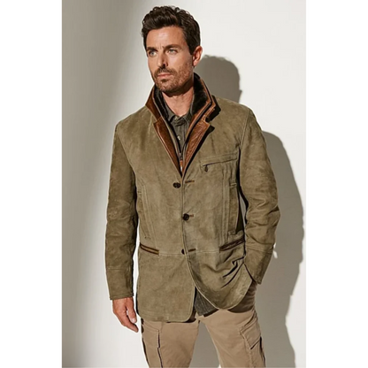 Herren Wildlederjacke Mit Knöpfen Schwarz - Eveloria