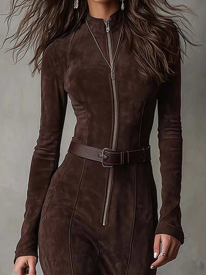 Damen Elegantes Maxikleid mit Gürtel und Hohem Schlitz