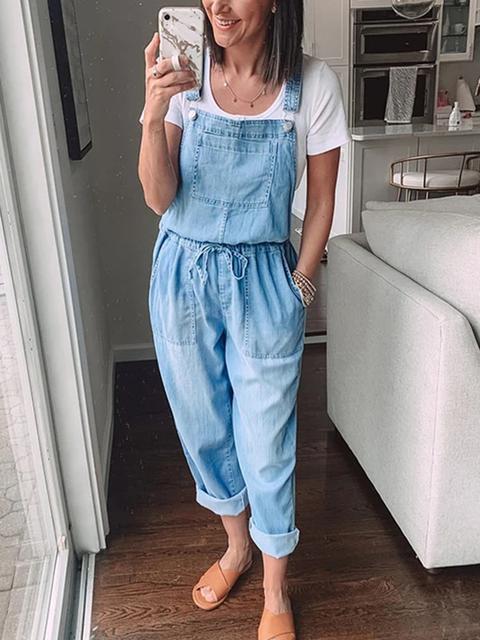 Eveloria Damen Denim Overall Schnürung Blau