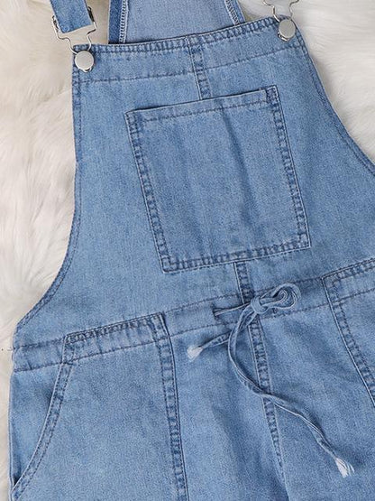 Eveloria Damen Denim Overall Schnürung Blau