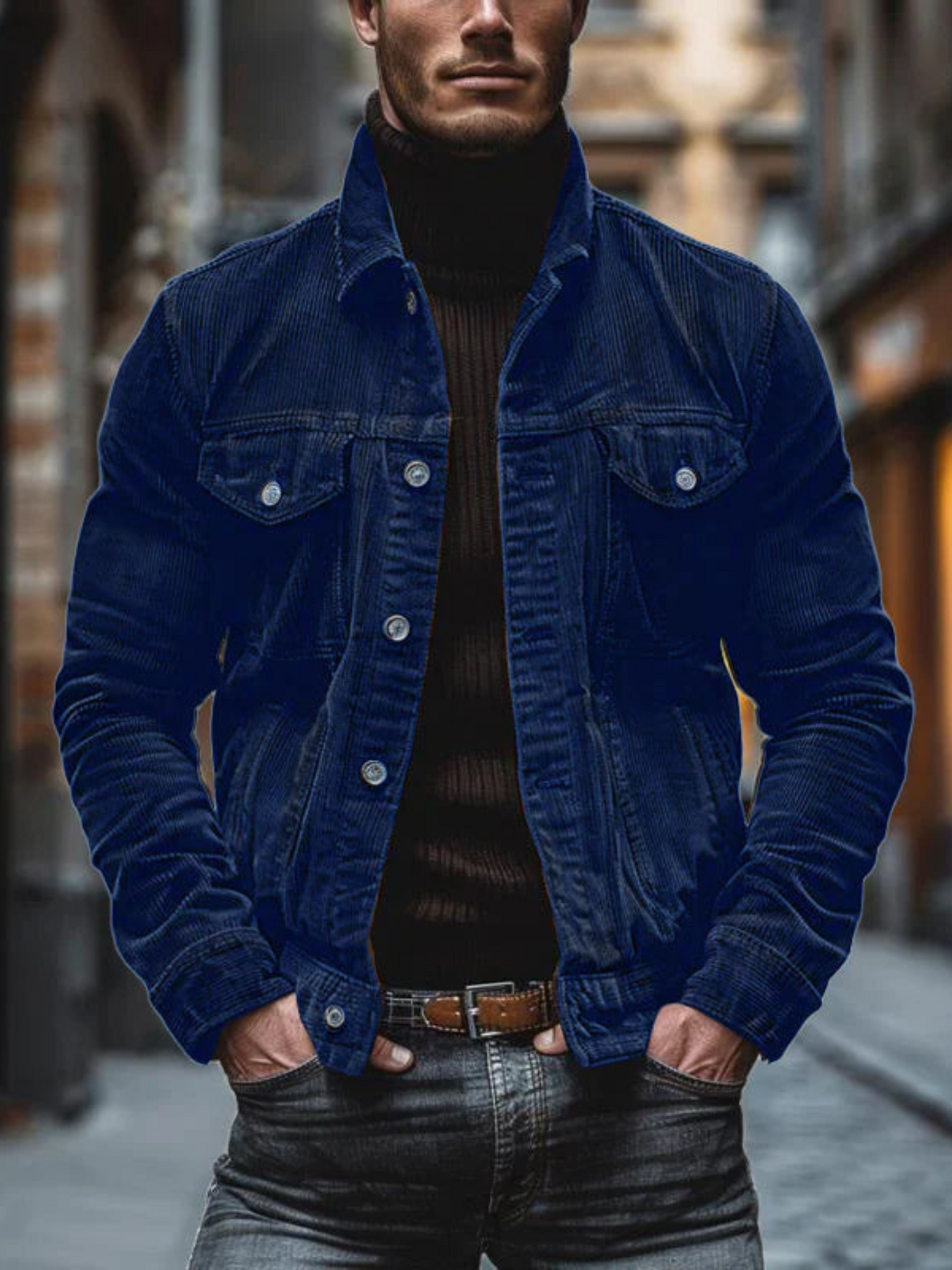 Eveloria Herren Cordjacke Lässig Braun