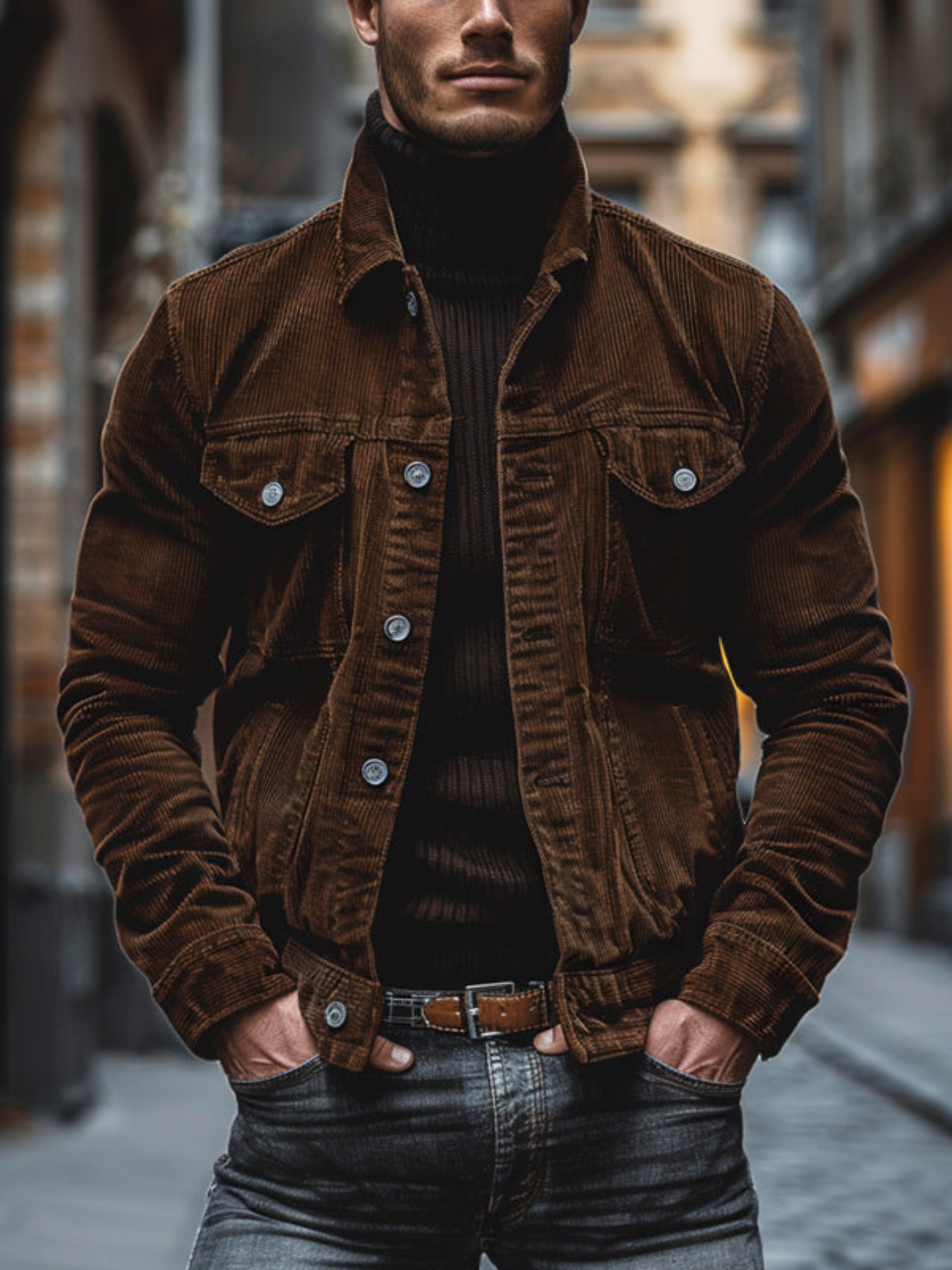 Eveloria Herren Arbeitsjacke Cord Stretch Lockere Passform - Eveloria