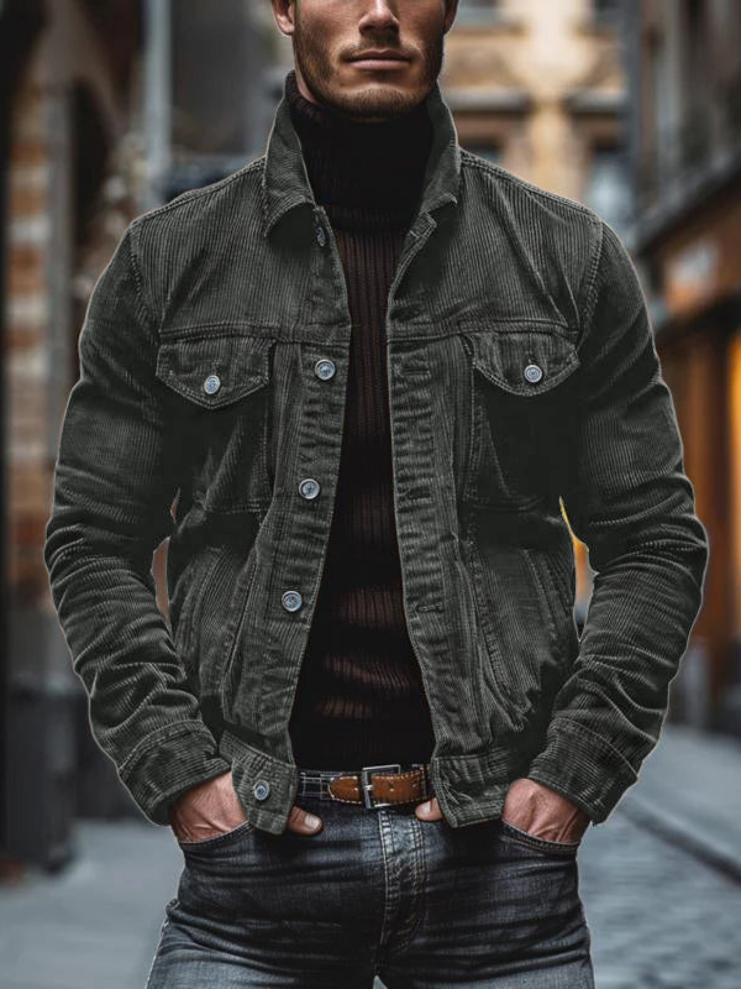 Eveloria Herren Arbeitsjacke Cord Stretch Lockere Passform