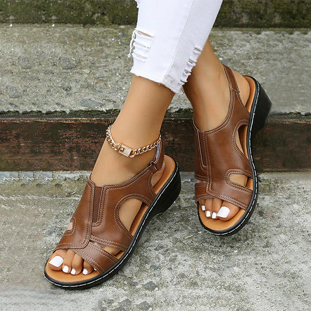 Eveloria Damen Sandalen Bequem Leder Braun