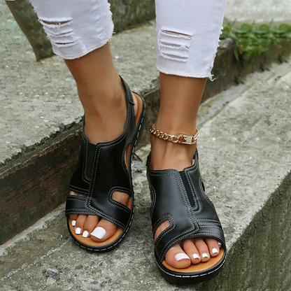 Eveloria Damen Sandalen Bequem Leder Braun