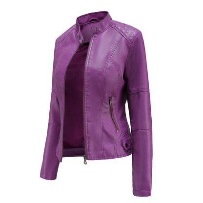 Damen Kunstleder Bikerjacke Reißverschluss