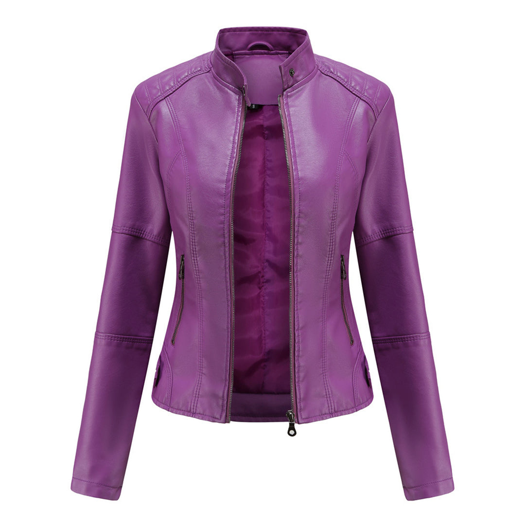 Damen Kunstleder Bikerjacke Reißverschluss