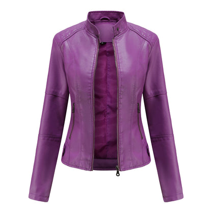 Damen Kunstleder Bikerjacke Reißverschluss
