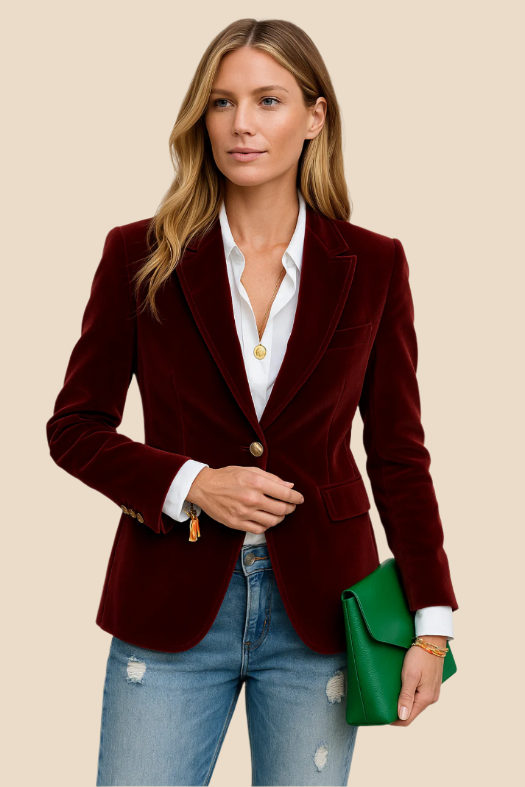 Damen Samt Blazer Reverskragen Elegant