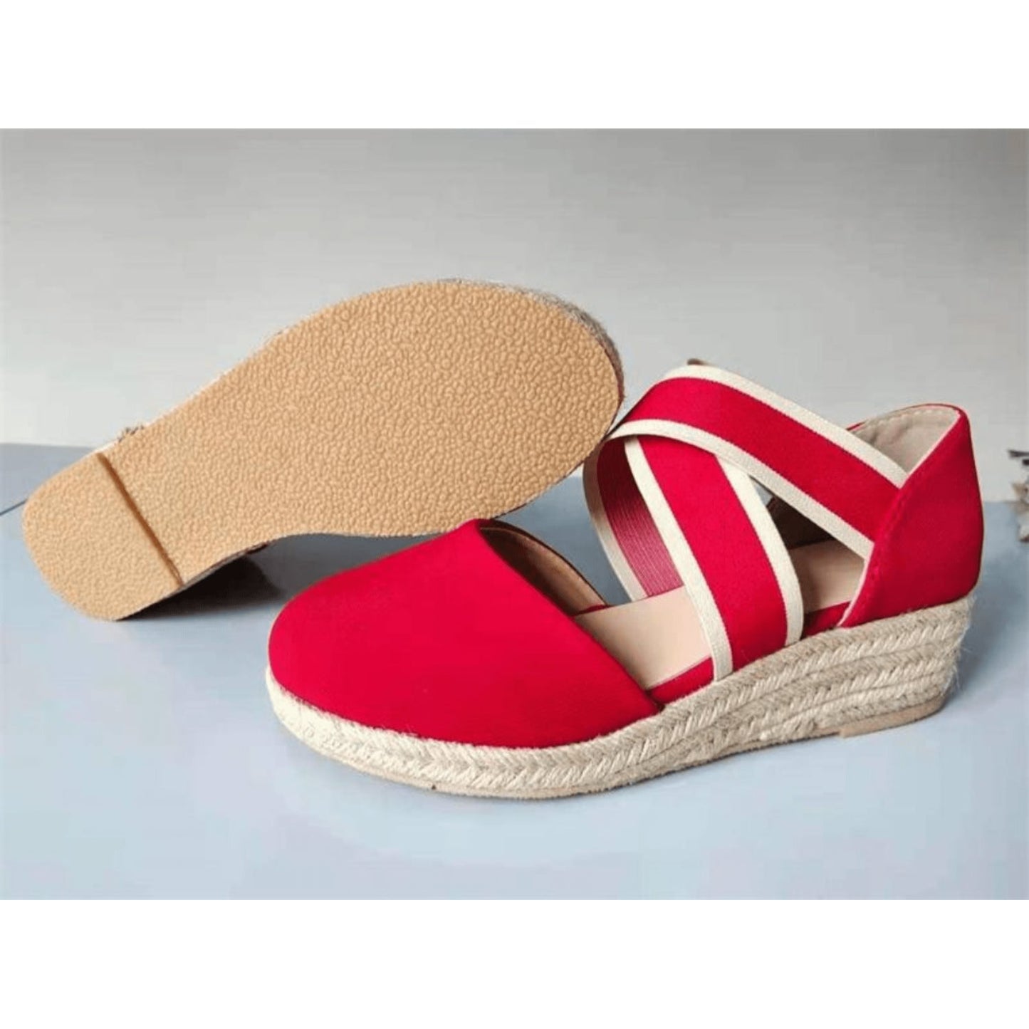 Eveloria Damen Espadrille Geflochtenes Seil Keilsohle Beige