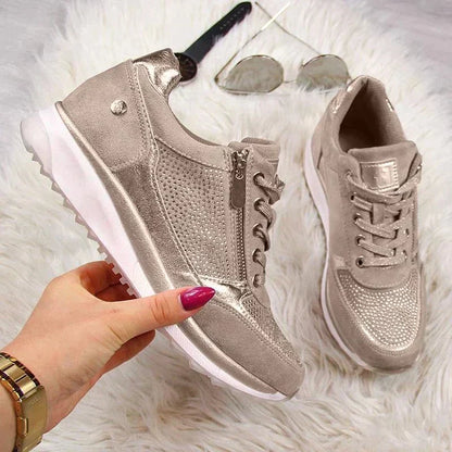 Damen Schnürsneaker Strass Plateau
