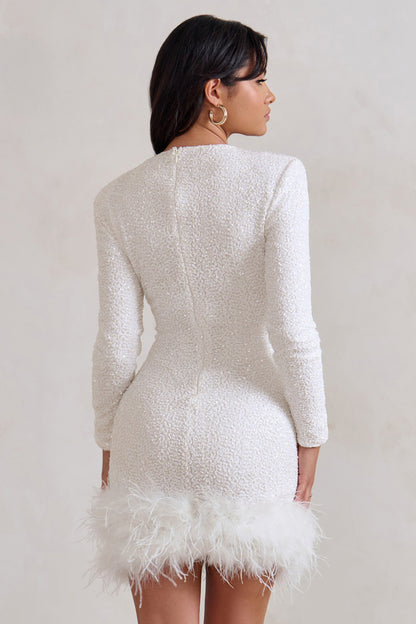 Damen Minikleid Federbesatz