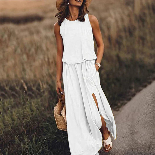 Eveloria Damen Maxikleid Weiß Baumwolle Entspannt - Eveloria