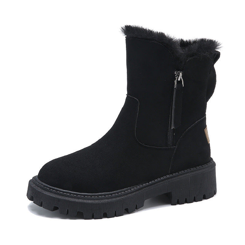 Damen Winterstiefeletten Rutschfeste Sohle Wildleder Braun