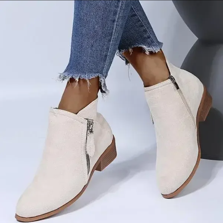 Damen Stiefeletten Wildleder Niedriger Blockabsatz Rund