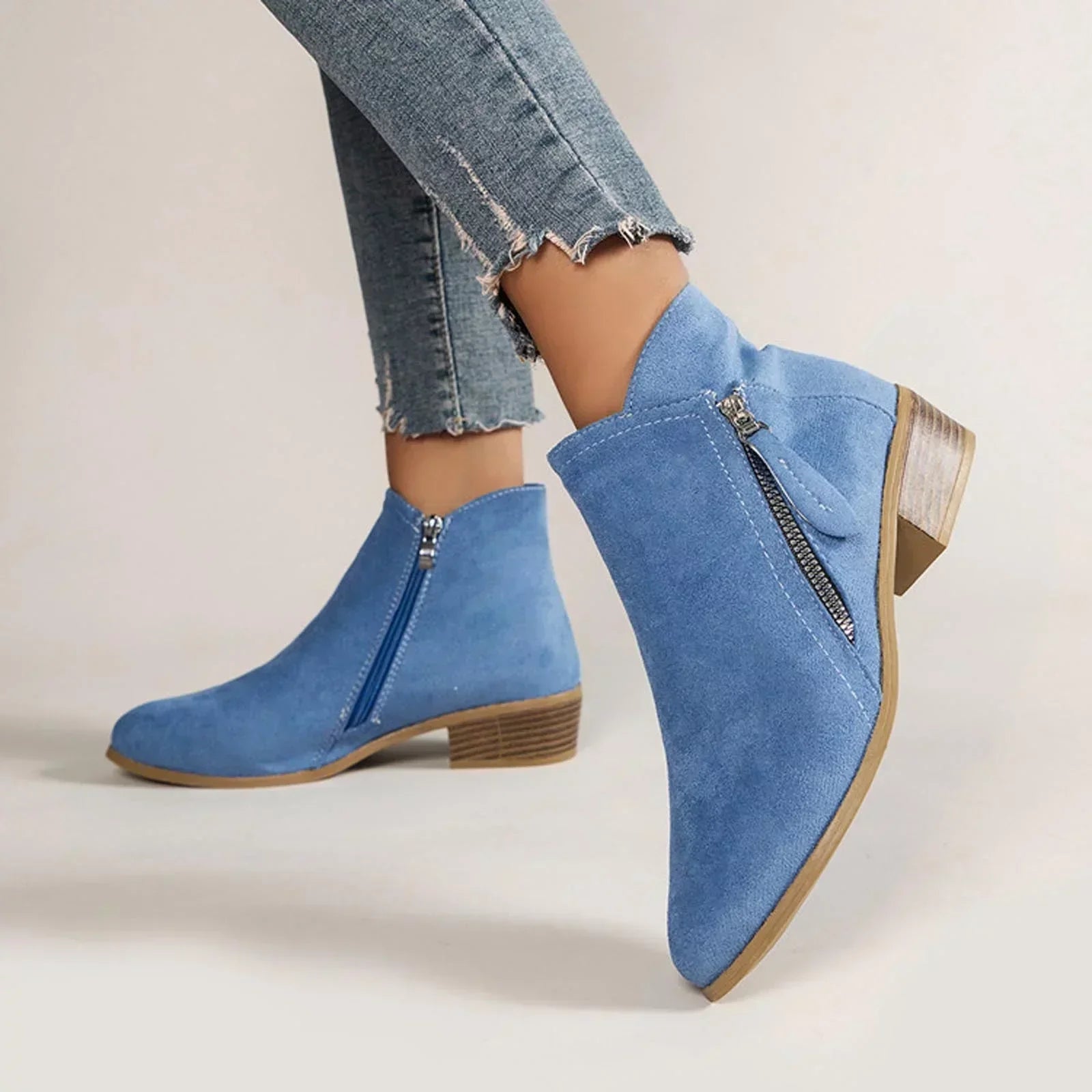 Damen Stiefeletten Wildleder Niedriger Blockabsatz Rund - Eveloria