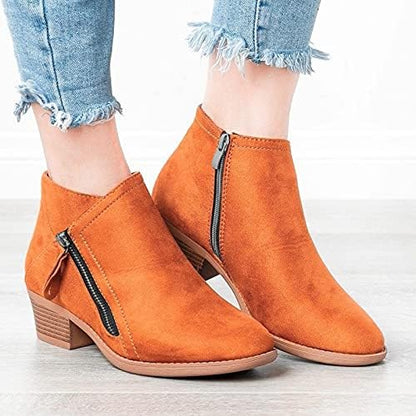 Damen Stiefeletten Wildleder Niedriger Blockabsatz Rund