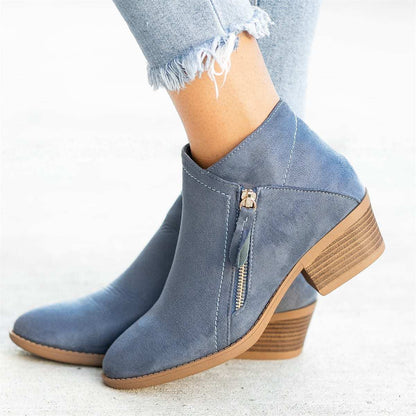 Damen Stiefeletten Wildleder Niedriger Blockabsatz Rund