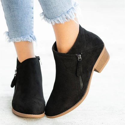 Damen Stiefeletten Wildleder Niedriger Blockabsatz Rund