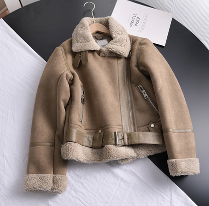 Damen Bikerjacke Kurz Fleece