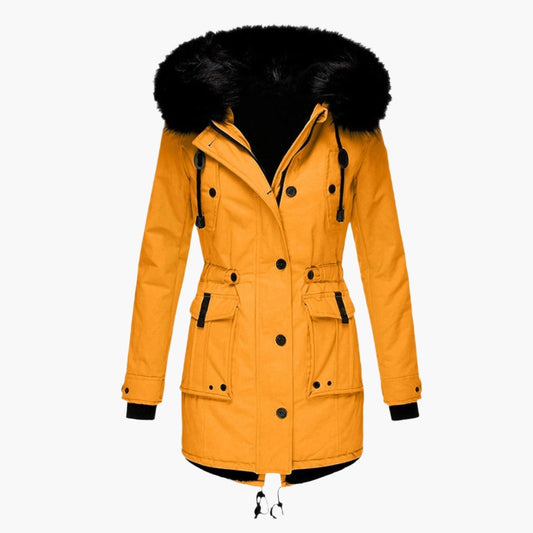 Damen Longline Winterjacke Warm Kapuzen Schwarz - Eveloria