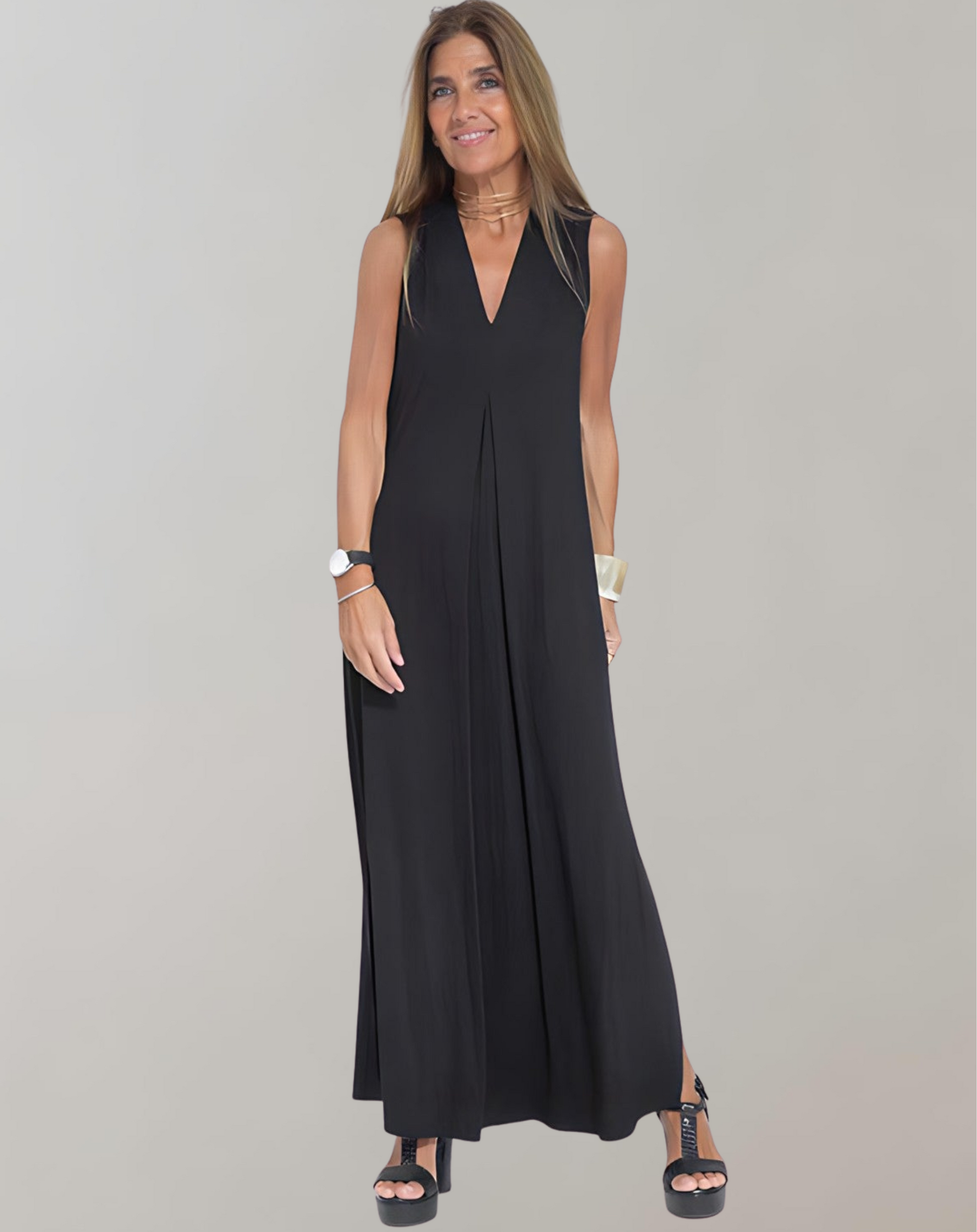 Damen Ärmelloses Maxikleid V-Ausschnitt Sommer - Eveloria
