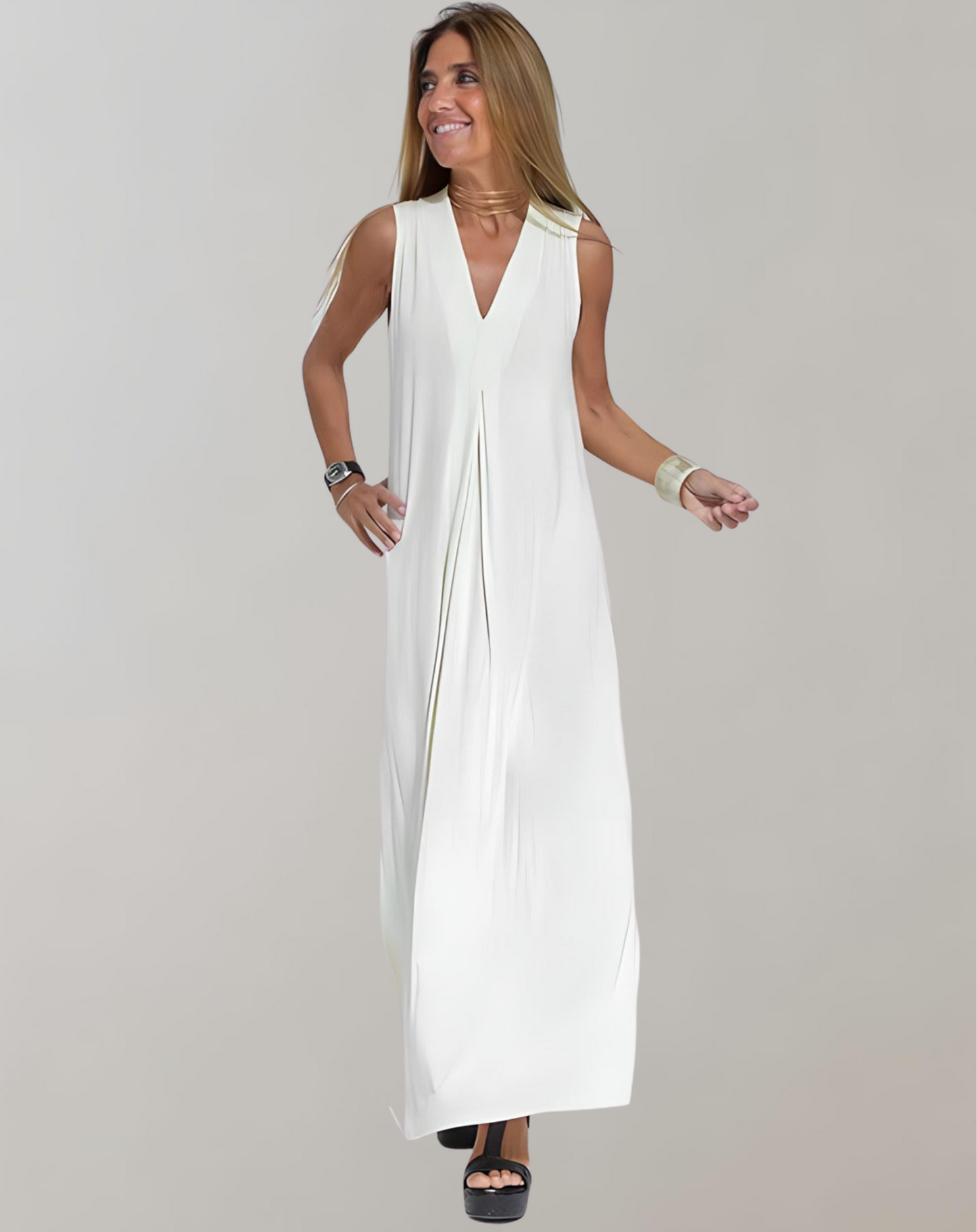 Damen Ärmelloses Maxikleid V-Ausschnitt Sommer