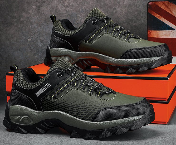 Männer Wanderschuhe Atmungsaktives Leder Rutschfest Schwarz - Eveloria