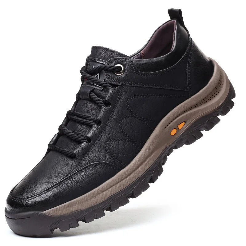 Herren Wanderschuhe Leder Wasserdicht Schwarz - Eveloria