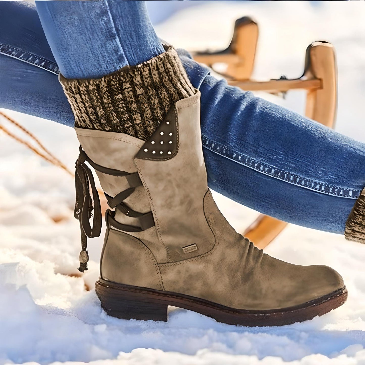 Eveloria Damen Winterschuhe Schneestiefel Schnürsenkel