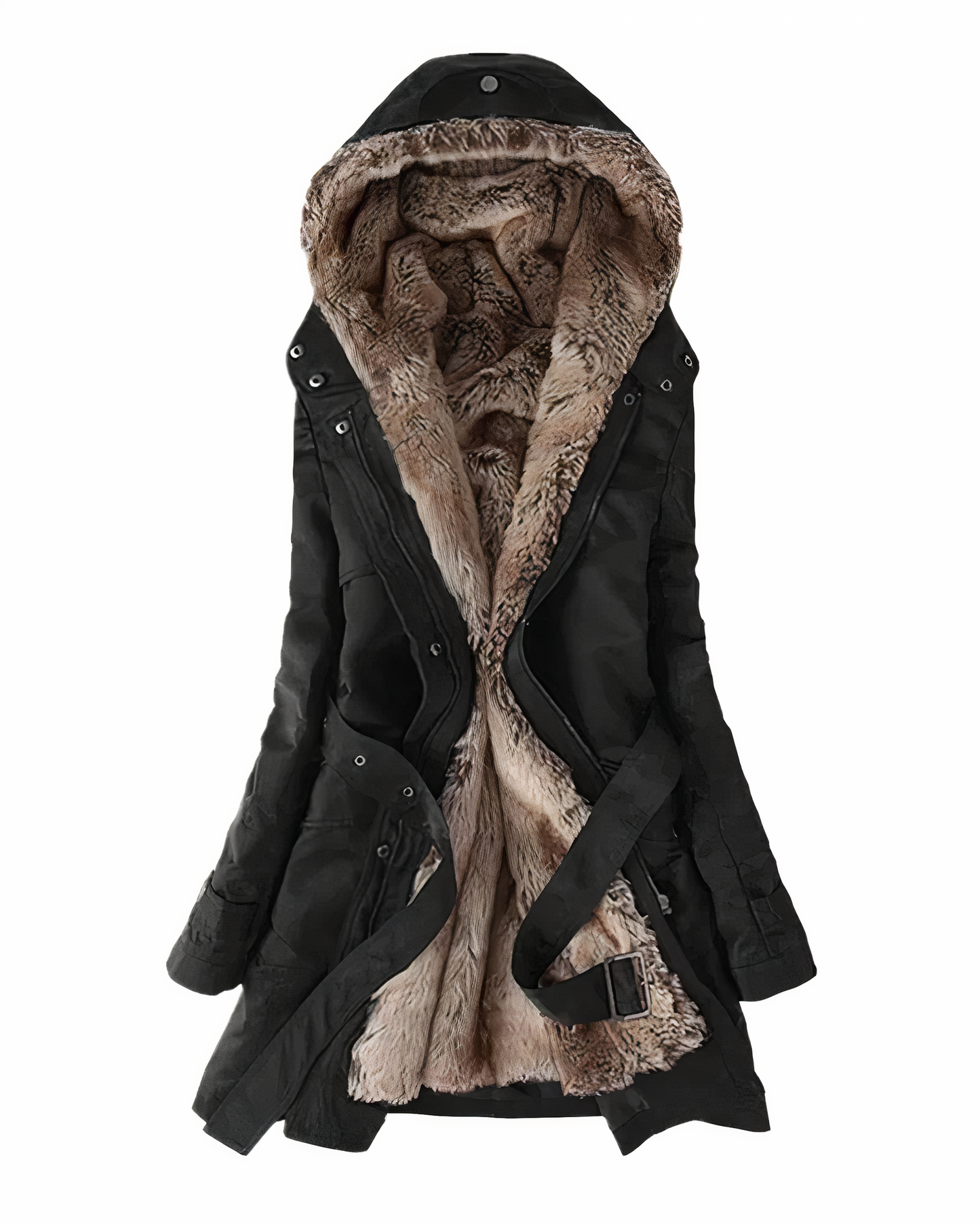 Damen Langer Parka mit Kapuze Gefüttert Schwarz - Eveloria
