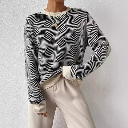 Damen Strickpullover Weich Rundhalsausschnitt Langarm - Eveloria