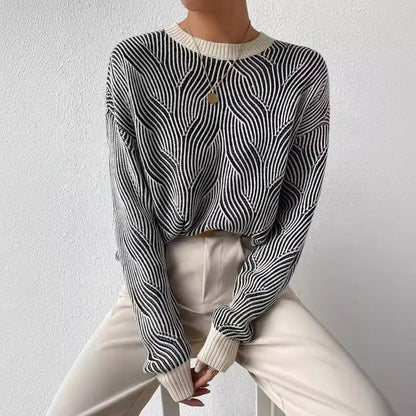 Damen Strickpullover Weich Rundhalsausschnitt Langarm