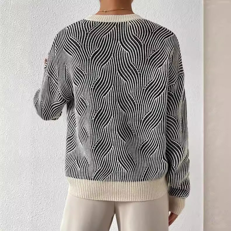 Damen Strickpullover Weich Rundhalsausschnitt Langarm