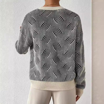 Damen Strickpullover Weich Rundhalsausschnitt Langarm
