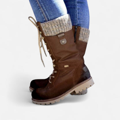 Damen Schnürstiefel Warmfutter Komfortabel Schwarz - Eveloria