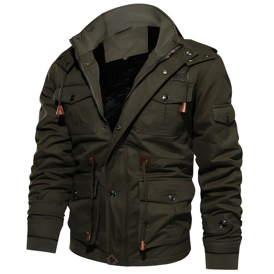 Herren Wasserdichte Jacke Mit Kapuze Fleece-Futter Schwarz - Eveloria
